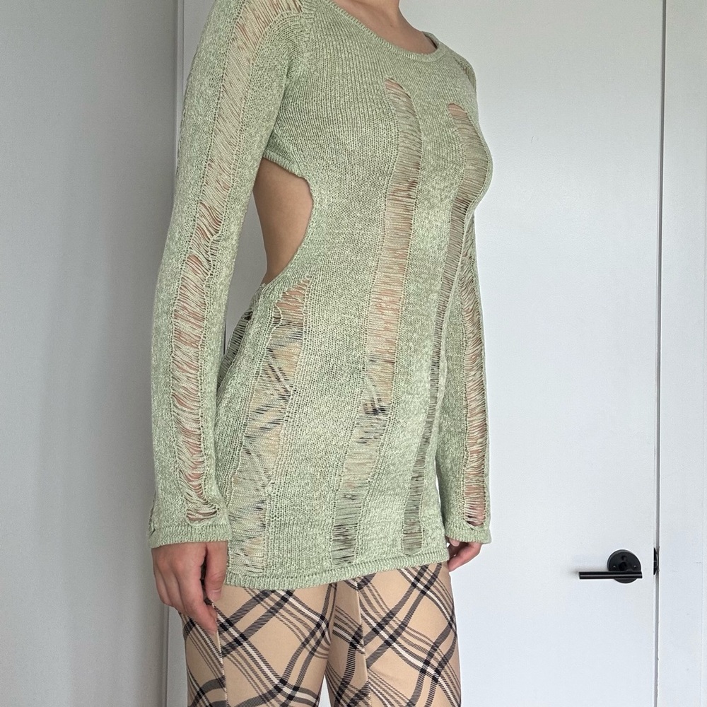 Jaded London Olive Distressed Knit Top